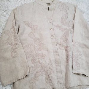 SOLD Liz Claiborne Embroidered Linen Blouse Top Beige Small